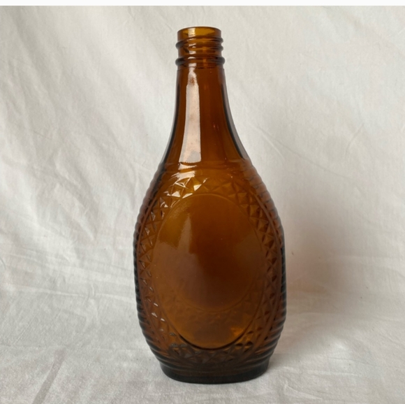 Vintage Log Cabin Syrup Bottle 10 inch Brown Dark Amber Glass Bottle Brown Vase - Picture 2 of 4